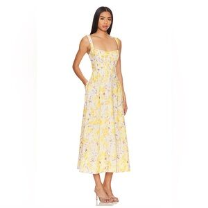Bardot Lilah Corset Midi Dress in Yellow Floral
